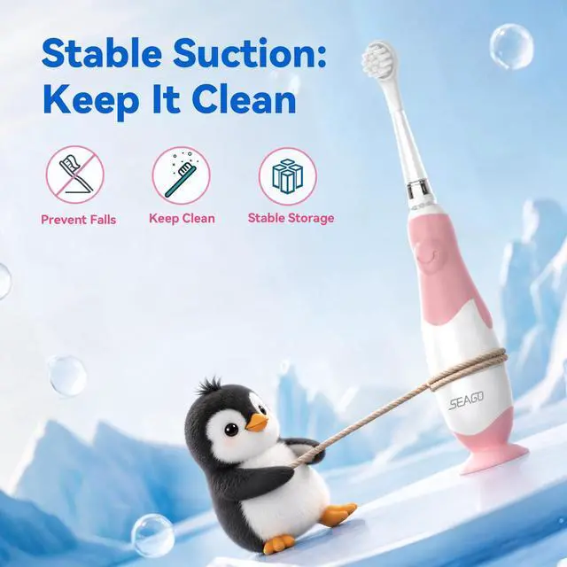 Alt view image 4 of 7 - Toddler Electric Toothbrushes for Baby Ages 0-3 Years, Baby Toothbrush with Smart Timer and Suction Base, 4 Replacement Brush Heads SG-513(Pink-C)