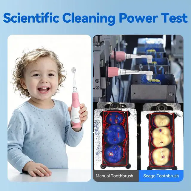 Alt view image 6 of 7 - Toddler Electric Toothbrushes for Baby Ages 0-3 Years, Baby Toothbrush with Smart Timer and Suction Base, 4 Replacement Brush Heads SG-513(Pink-C)