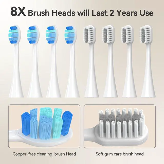 Alt view image 6 of 6 - Electric Toothbrush for Adults 180 Days Battery Life 5 Modes 8 Heads