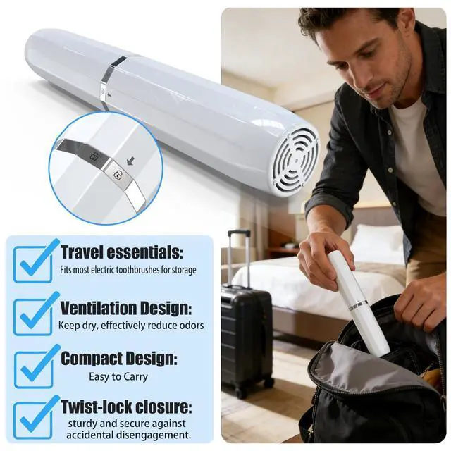 Alt view image 3 of 7 - Long Ventilated Electric Toothbrush Travel Case, Portable Holder, Fits Most Standard Straight Electric Toothbrushes (White)