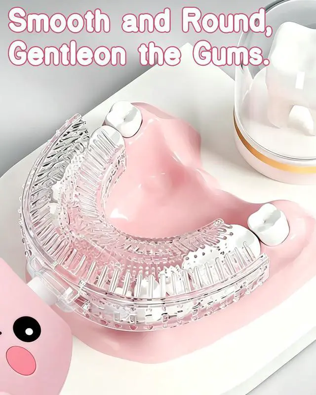 Alt view image 7 of 7 - Kids Electric U Shaped Toothbrush for Ages 2-6, Sonic 360º Cleaning Toothbrush with 4 Brush Heads, 3 Modes, 50s Timer, IPX7 Waterproof, Cartoon Dinosaur Design, Gift for Boys & Girls (Pink)