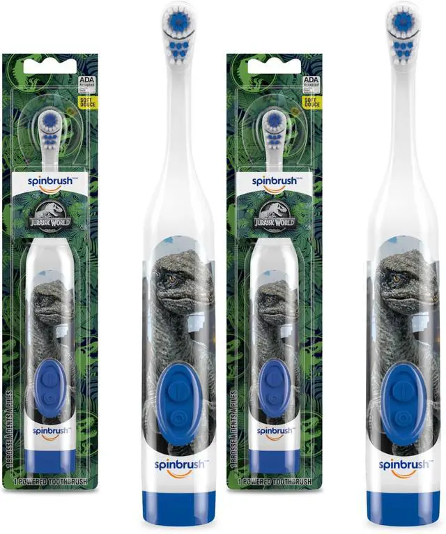 Main image of Jurassic World Battery Powered Electric Toothbrush for Children Ages 3+ with 1 AA Battery, Soft Head Bristles, Leakproof SoftSwitch, Ready-to-Use (Pack of 2)