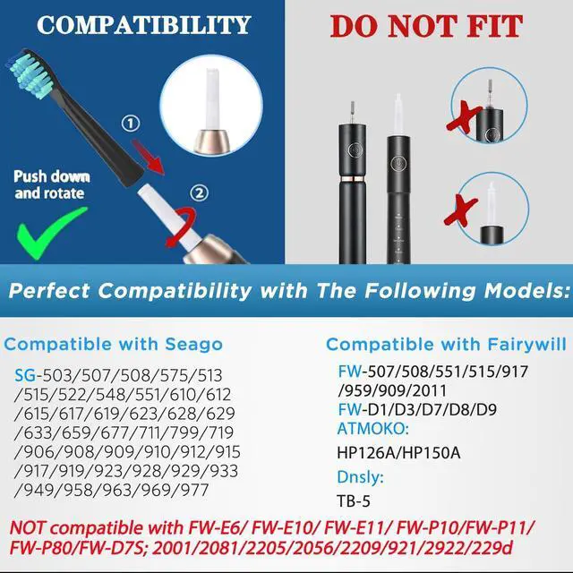 Alt view image 2 of 7 - Toothbrush Heads for FairyWill, Replacement Brush Heads for Fairy Will, Electric Toothbrush Replacement Heads for Fairywill FW-507/508/551/515/917/959, FW-D1/D3/D7/D8
