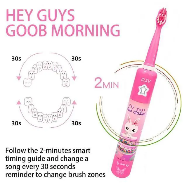 Alt view image 2 of 7 - 8620 Musical Electric Toothbrushes for Kids Children, 3 Modes 2 Min Timer, 6 Bristles Rechargeable Power Smart Sonic Music Play Song Toothbrush for Girls Age 3-14 with Wall Mounted Holder (Pink)