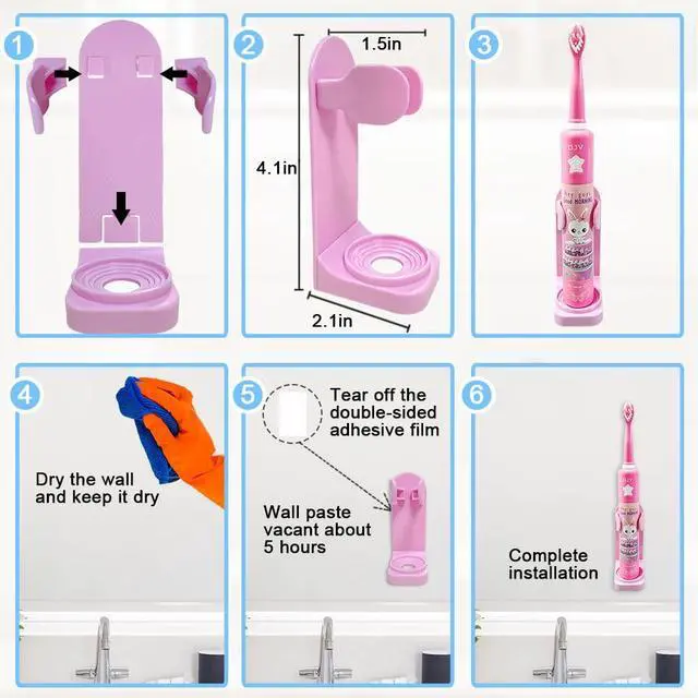 Alt view image 4 of 7 - 8620 Musical Electric Toothbrushes for Kids Children, 3 Modes 2 Min Timer, 6 Bristles Rechargeable Power Smart Sonic Music Play Song Toothbrush for Girls Age 3-14 with Wall Mounted Holder (Pink)