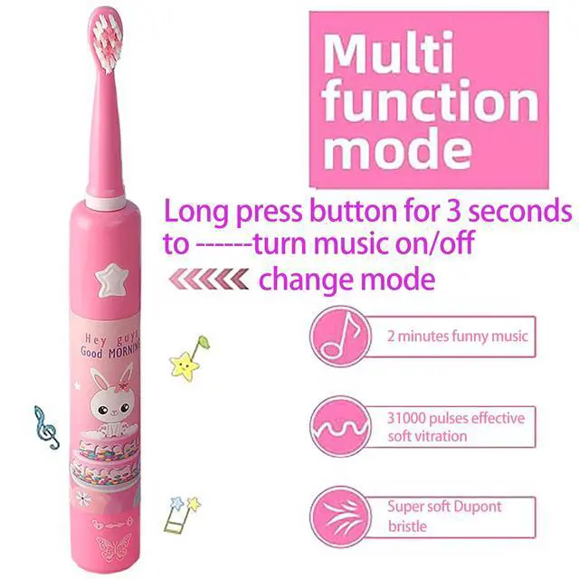 Alt view image 3 of 7 - 8620 Musical Electric Toothbrushes for Kids Children, 3 Modes 2 Min Timer, 6 Bristles Rechargeable Power Smart Sonic Music Play Song Toothbrush for Girls Age 3-14 with Wall Mounted Holder (Pink)