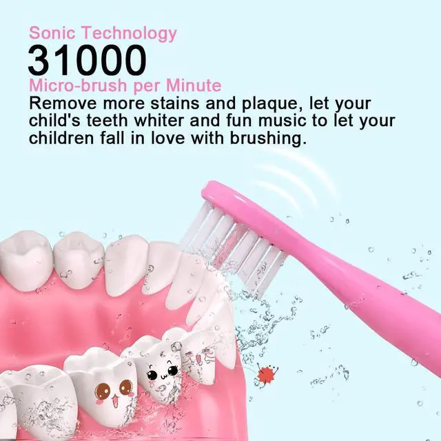 Alt view image 6 of 7 - 8620 Musical Electric Toothbrushes for Kids Children, 3 Modes 2 Min Timer, 6 Bristles Rechargeable Power Smart Sonic Music Play Song Toothbrush for Girls Age 3-14 with Wall Mounted Holder (Pink)