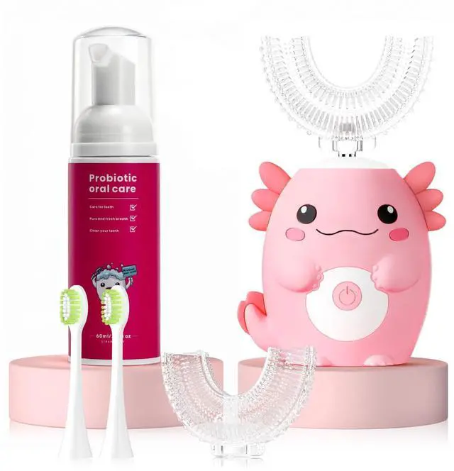 Main image of Kids Electric U Shaped Toothbrush,Kids Axolotl Sonic Full Mouth Toothbrush with 4 Soft Brush Head Automatic 6 Cleaning Modes IPX7 Waterproof 360 Degree Cleaning - Age2-15 Pink