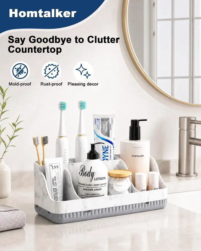 Alt view image 2 of 7 - Bathroom Counter Organizer and Storage with 2 Pack Qtip Holder Dispenser, 7 Slots Detachable Toothbrush Holders for Bathrooms, Anti-Slip Electric Toothbrush and Toothpaste Holder Countertop