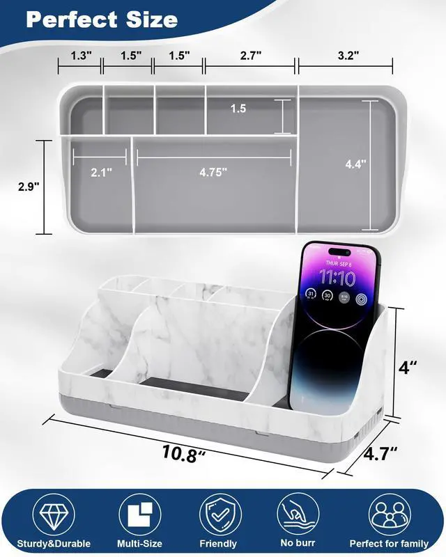Alt view image 3 of 7 - Bathroom Counter Organizer and Storage with 2 Pack Qtip Holder Dispenser, 7 Slots Detachable Toothbrush Holders for Bathrooms, Anti-Slip Electric Toothbrush and Toothpaste Holder Countertop