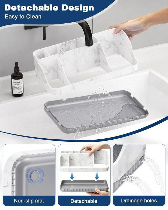 Alt view image 4 of 7 - Bathroom Counter Organizer and Storage with 2 Pack Qtip Holder Dispenser, 7 Slots Detachable Toothbrush Holders for Bathrooms, Anti-Slip Electric Toothbrush and Toothpaste Holder Countertop