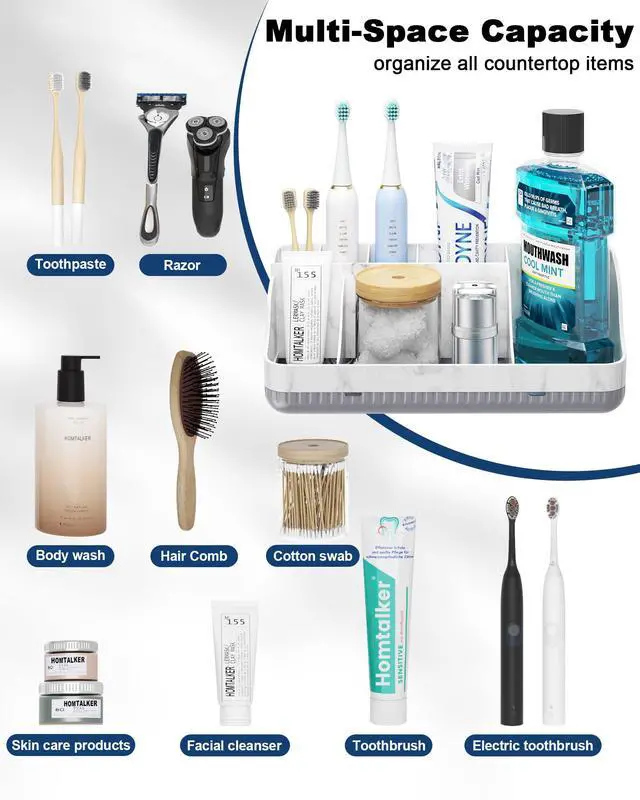 Alt view image 6 of 7 - Bathroom Counter Organizer and Storage with 2 Pack Qtip Holder Dispenser, 7 Slots Detachable Toothbrush Holders for Bathrooms, Anti-Slip Electric Toothbrush and Toothpaste Holder Countertop