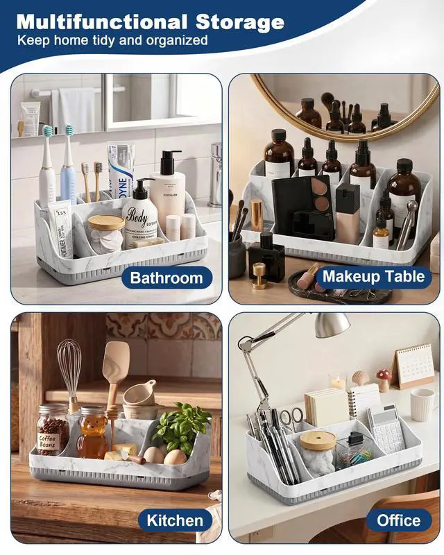 Alt view image 7 of 7 - Bathroom Counter Organizer and Storage with 2 Pack Qtip Holder Dispenser, 7 Slots Detachable Toothbrush Holders for Bathrooms, Anti-Slip Electric Toothbrush and Toothpaste Holder Countertop