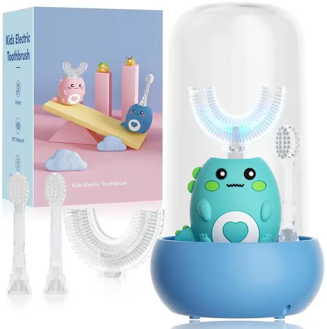 Main image of Kids U Shaped Electric Toothbrush, with 3 Cleaning Modes, with 4 Brush Heads, 360° Sonic Automatic Toothbrush, IPX7 Waterproof Cartoon Dinosaur Design (Ages 2-12)