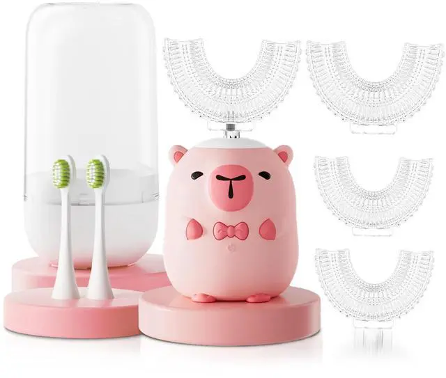 Main image of Kids Electric Toothbrush U Shaped - Cartoon Capybara with 6 Brush Heads