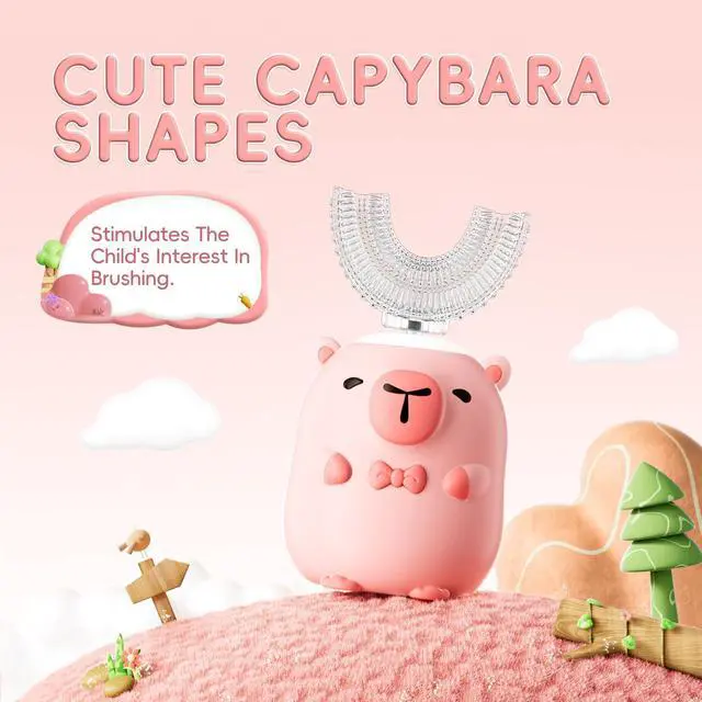 Alt view image 4 of 6 - Kids Electric Toothbrush U Shaped - Cartoon Capybara with 6 Brush Heads
