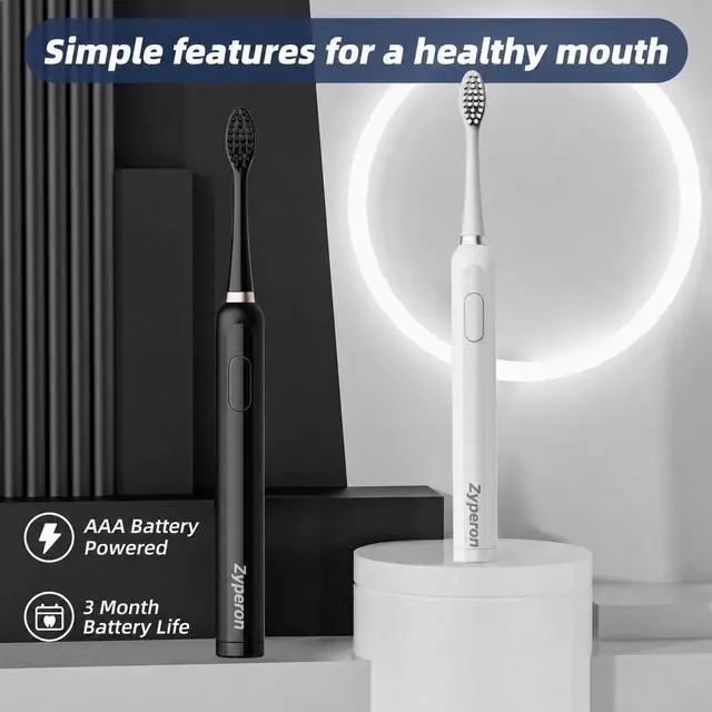 Alt view image 3 of 6 - Sonic Electric Toothbrush, White, 2 Brushing Modes, 28000 Strokes/Min, with Travel Case and Extra Brush Head