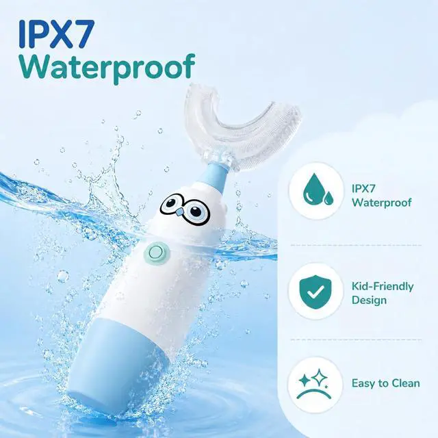 Alt view image 4 of 7 - Kids Electric Toothbrush360-Degree Sonic Vibration, IPX7 Waterproof,Toddler U Shaped Toothbrush with 2 Soft Brush Head,Cute Owl Design Baby Toothbrush for Ages 27Blue