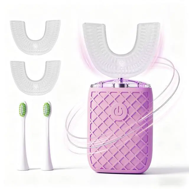 Main image of Sonic Electric U Shaped Toothbrush for Adults, Automatic Full Mouth Cleaning Toothbrush, 360° Stain Removal, IPX7 Waterproof Rechargeable, 3 U-Shape & 2 Straight Brush Heads (Pink)