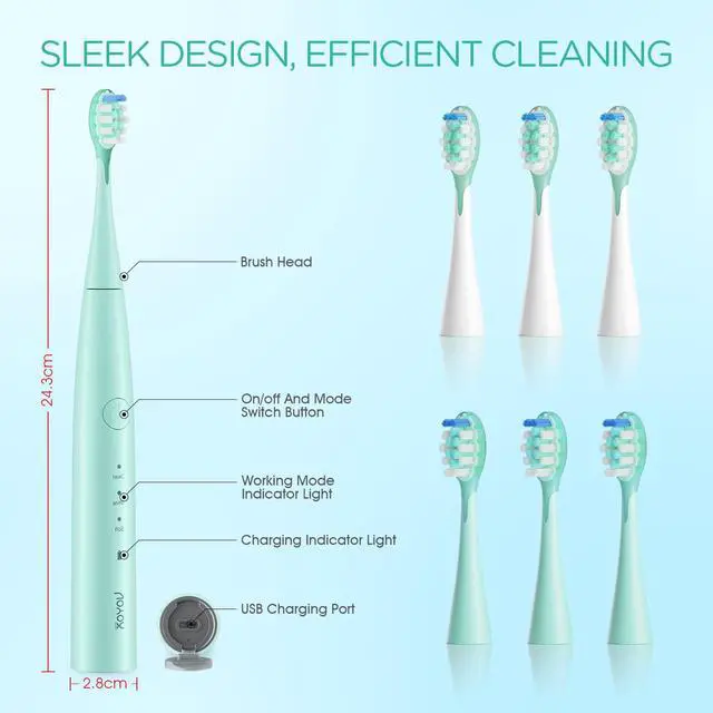Alt view image 7 of 7 - Travel Electric Toothbrush for Adults, Sonic Toothbrush Green