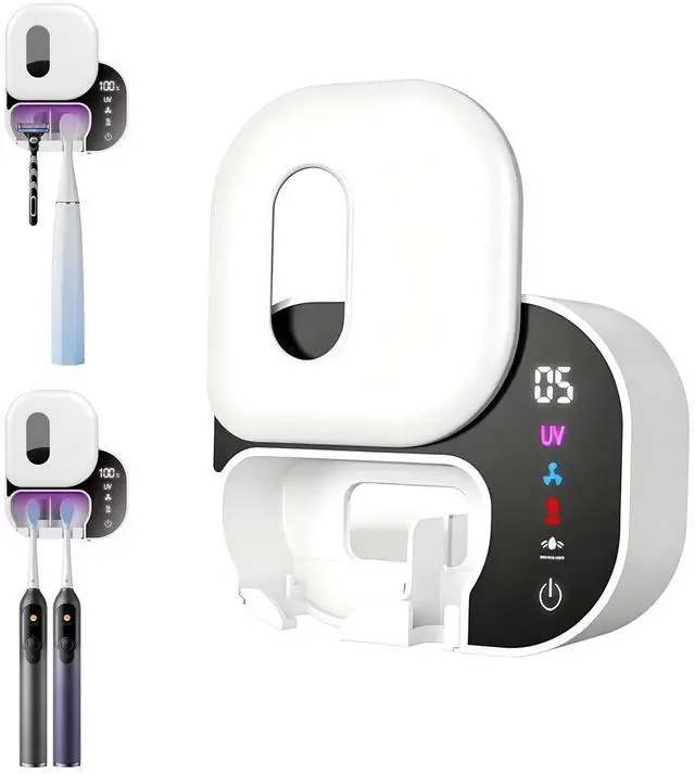 Main image of Upgraded Toothbrush Cleaner Holder Wall Mounted, Razor Electric Toothbrush Holder for Bathroom, LED Smart Screen, with Auto-Inductive Cover, Air Drying and 60-Degree Drying, for Home, Travel