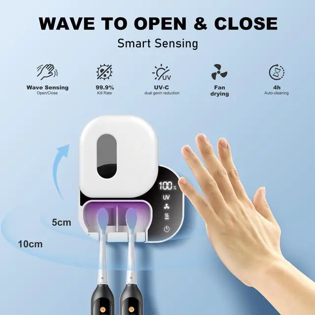 Alt view image 2 of 7 - Upgraded Toothbrush Cleaner Holder Wall Mounted, Razor Electric Toothbrush Holder for Bathroom, LED Smart Screen, with Auto-Inductive Cover, Air Drying and 60-Degree Drying, for Home, Travel