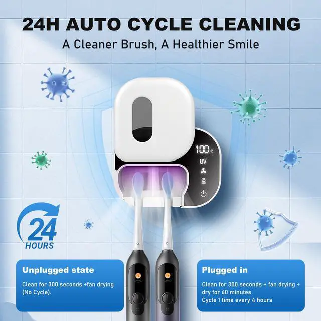 Alt view image 3 of 7 - Upgraded Toothbrush Cleaner Holder Wall Mounted, Razor Electric Toothbrush Holder for Bathroom, LED Smart Screen, with Auto-Inductive Cover, Air Drying and 60-Degree Drying, for Home, Travel