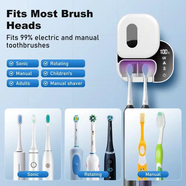 Alt view image 7 of 7 - Upgraded Toothbrush Cleaner Holder Wall Mounted, Razor Electric Toothbrush Holder for Bathroom, LED Smart Screen, with Auto-Inductive Cover, Air Drying and 60-Degree Drying, for Home, Travel