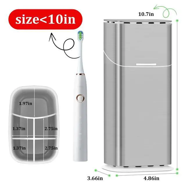 Alt view image 2 of 7 - Electric Toothbrush Holder with Cover, Ventilated & Drainage, Silver