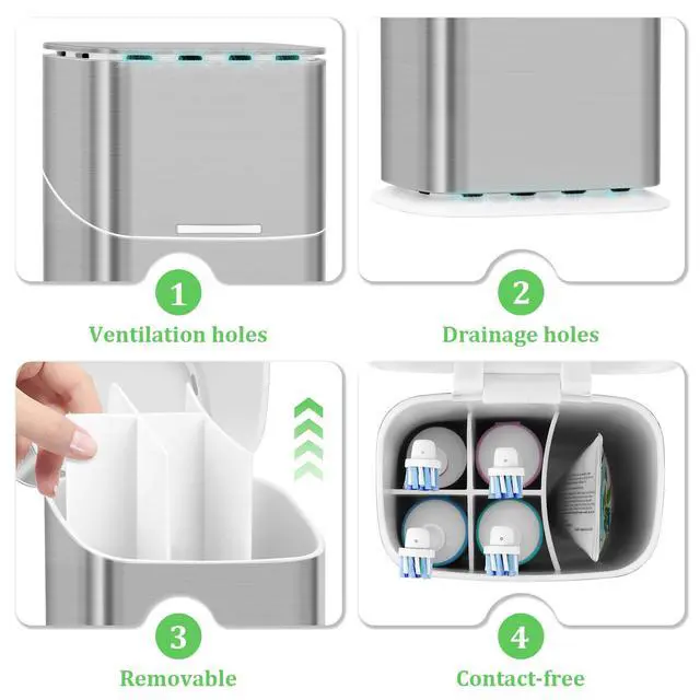 Alt view image 6 of 7 - Electric Toothbrush Holder with Cover, Ventilated & Drainage, Silver