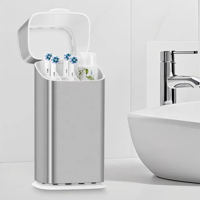 Alt view image 7 of 7 - Electric Toothbrush Holder with Cover, Ventilated & Drainage, Silver