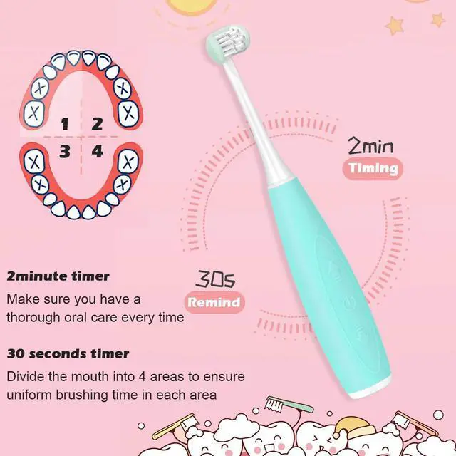 Alt view image 3 of 7 - Triple Best Kids Sonic Toothbrush,Rechargeable 32000 VPM Tooth Brush,Patented 3 Brush Head Design,Angled Bristles Clean Each Tooth,for Kids 3+ (Blue)