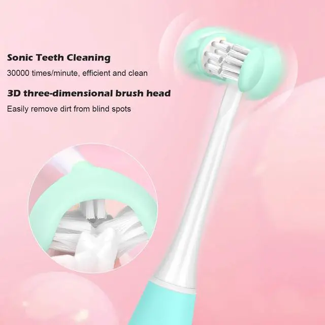 Alt view image 4 of 7 - Triple Best Kids Sonic Toothbrush,Rechargeable 32000 VPM Tooth Brush,Patented 3 Brush Head Design,Angled Bristles Clean Each Tooth,for Kids 3+ (Blue)