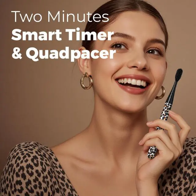 Alt view image 5 of 7 - Brush GO SlimPro i4 Electric Toothbrush Rechargeable Smart Ultra Sonic 3 Modes, Travel Case & Ceramic Dock, 60Day Battery Soft Bristles 2 Heads IPX7 Waterproof, Color-Leopard Edition