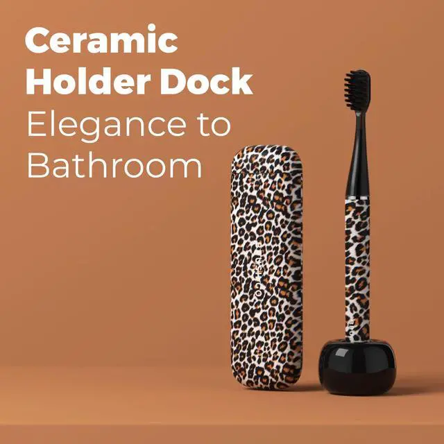 Alt view image 7 of 7 - Brush GO SlimPro i4 Electric Toothbrush Rechargeable Smart Ultra Sonic 3 Modes, Travel Case & Ceramic Dock, 60Day Battery Soft Bristles 2 Heads IPX7 Waterproof, Color-Leopard Edition