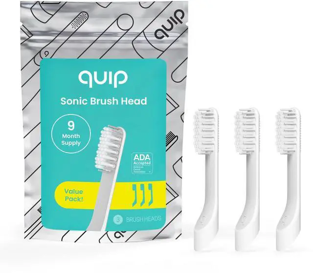 Main image of Sonic Toothbrush Replacement Heads for Adults - 3 Pack - Verified quip Standard Brush Head Refills for Electric Toothbrushes - Soft Bristles, Compact & Flexible - Last 3 Months Each