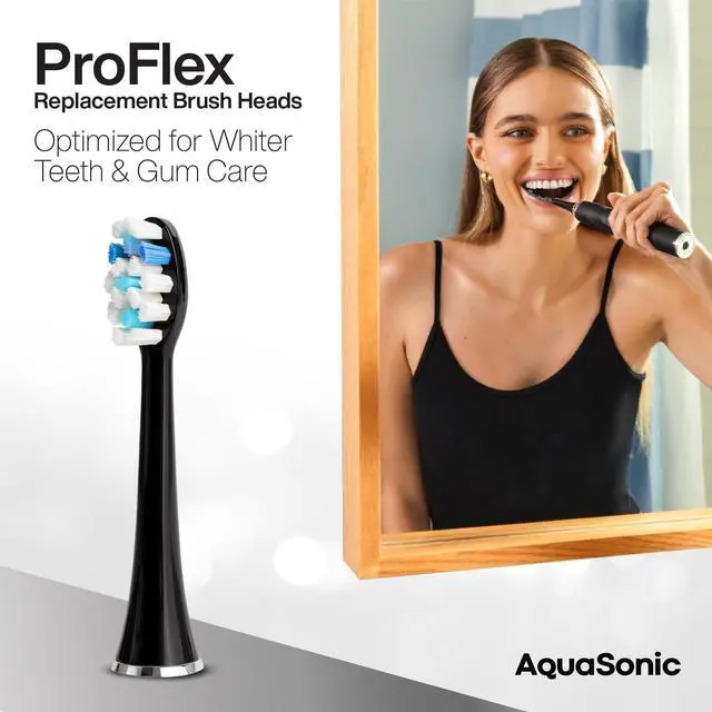 Alt view image 2 of 6 - Genuine Proflex Replacement Brush Heads | ADA Accepted | for Whiter Teeth & Gum Care | Compatible with Many AquaSonic Toothbrush Handles (8 Pack Black)