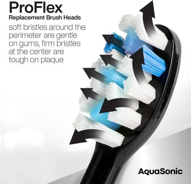 Alt view image 3 of 6 - Genuine Proflex Replacement Brush Heads | ADA Accepted | for Whiter Teeth & Gum Care | Compatible with Many AquaSonic Toothbrush Handles (8 Pack Black)
