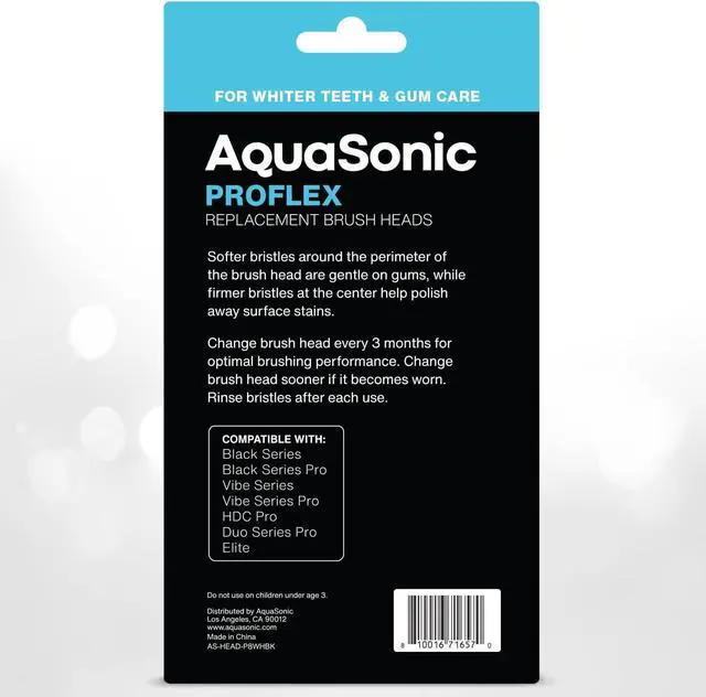 Alt view image 6 of 6 - Genuine Proflex Replacement Brush Heads | ADA Accepted | for Whiter Teeth & Gum Care | Compatible with Many AquaSonic Toothbrush Handles (8 Pack Black)