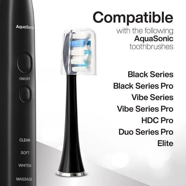 Alt view image 5 of 6 - Genuine Proflex Replacement Brush Heads | ADA Accepted | for Whiter Teeth & Gum Care | Compatible with Many AquaSonic Toothbrush Handles (8 Pack Black)