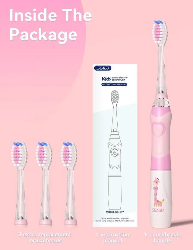 Alt view image 5 of 6 - Kids Electric Toothbrush, Timer, LED Light, AAA-Powered, 4 Heads