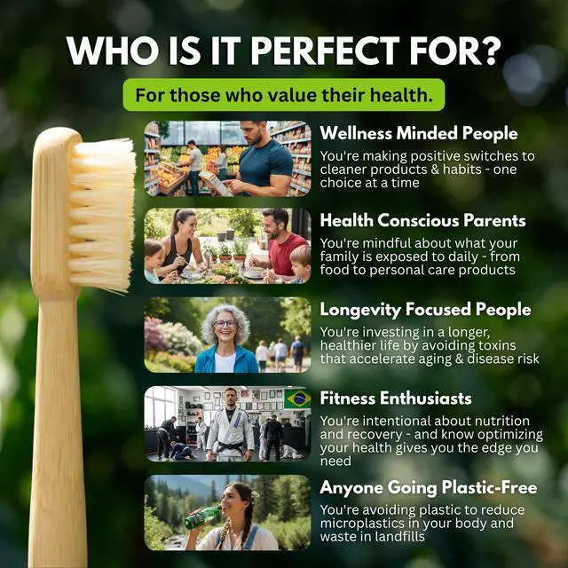 Alt view image 7 of 7 - Boar Bristle & Bamboo Toothbrush (4-Pack) - Premium Boar Bristles - Fully Biodegradable - Plastic & Nylon Free - Quick Dry Design