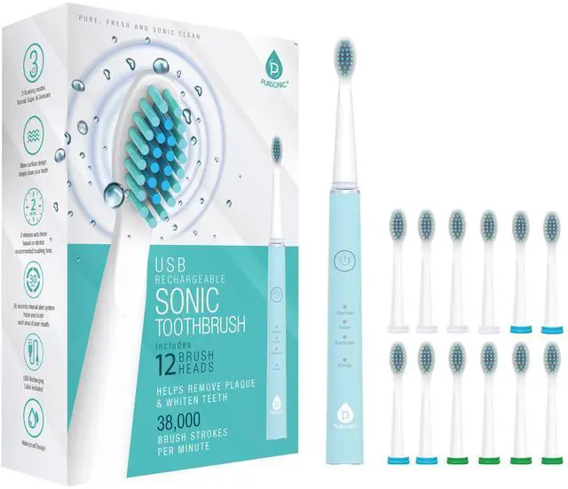 Main image of Whitening USB Rechargeable Sonic Toothbrush-12 Brush Heads!- 38,000 Brush Strokes Per Minute-3 Brushing Modes with 2 Minute Auto Timer (Green)