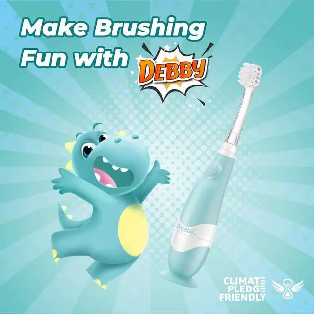 Alt view image 2 of 7 - Toddler Sonic Electric Toothbrush Kids for Ages 1-3 Years, Baby Electric Toothbrush with Cute Dino Cover and Smart LED Timer, 2 Brush Heads (Debby)