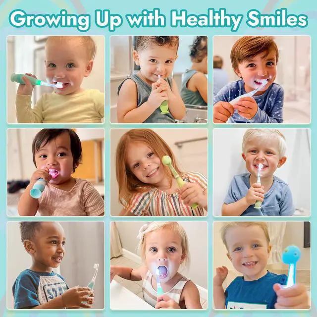 Alt view image 7 of 7 - Toddler Sonic Electric Toothbrush Kids for Ages 1-3 Years, Baby Electric Toothbrush with Cute Dino Cover and Smart LED Timer, 2 Brush Heads (Debby)