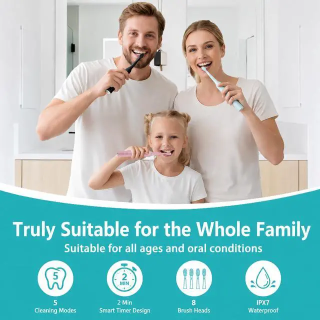 Alt view image 7 of 7 - Sonic Electric Toothbrush for Adults & Kids - 5 High-Performance Modes, 8 Replacement Heads, 2.5-Hour Fast Charge, Built-in Smart 2-Minute Timer, IPX7 Waterproof, 35Day Battery Life Light Green