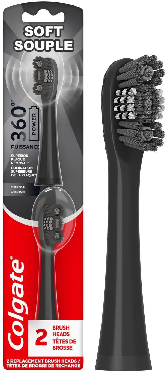 Main image of 360 Battery Powered Replacement Toothbrush Heads, Black, 2 Pack