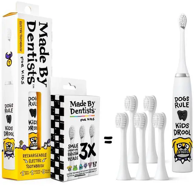 Main image of Kids Electric Toothbrush - Rechargeable Vibrating Toothbrush with Timer, Includes 6 Replacement Heads, Gently Cleans Teeth, Kid & Toddlers Age 2+, (Bulldog)
