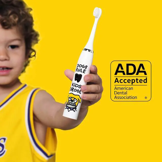 Alt view image 2 of 7 - Kids Electric Toothbrush - Rechargeable Vibrating Toothbrush with Timer, Includes 6 Replacement Heads, Gently Cleans Teeth, Kid & Toddlers Age 2+, (Bulldog)