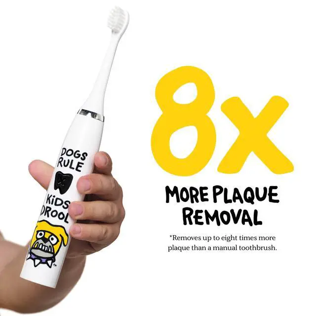 Alt view image 3 of 7 - Kids Electric Toothbrush - Rechargeable Vibrating Toothbrush with Timer, Includes 6 Replacement Heads, Gently Cleans Teeth, Kid & Toddlers Age 2+, (Bulldog)
